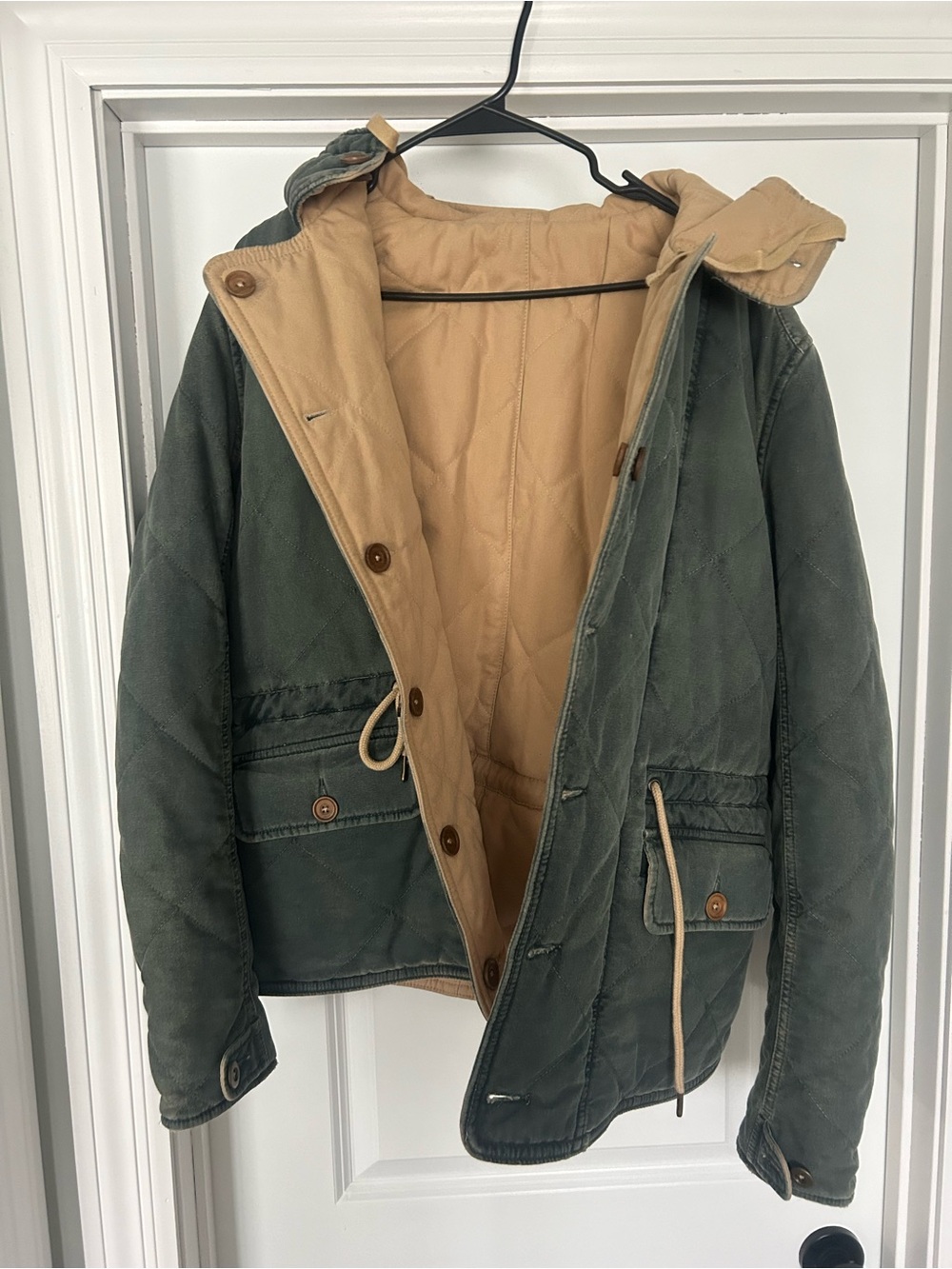 Men's Green Quilted Jacket with Tan Lining